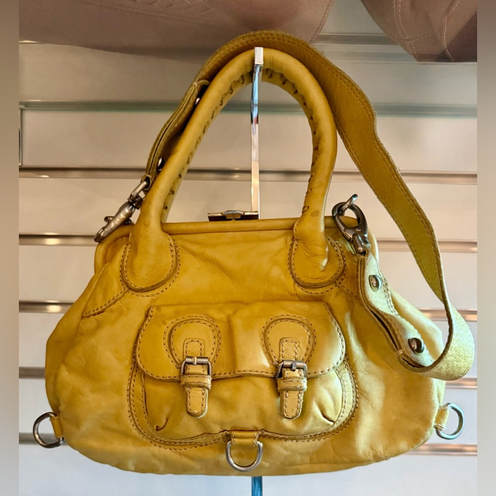 Yellow GUESS COLLECTION Genuine Distressed Leather small bag